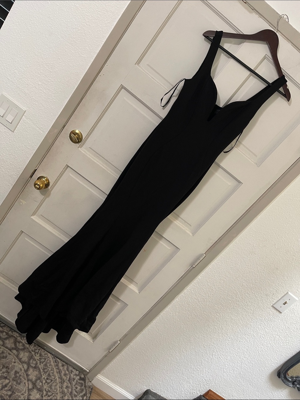 Michael Costello Black Maxi Gown with V-Neck Straps